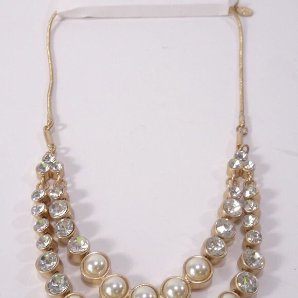 Ann Taylor Two Layer Pearl Crystal Snake Chain Necklace NWT 39.00 - Picture 3 of 15
